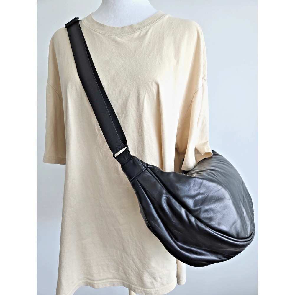 Uniqlo C Black Vegan Leather Half Moon Bag from Japan Smooth Creamy Touch Y2K